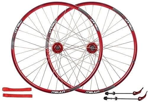 Mountain Bike Wheel : Wheelset 26er MTB Bicycle Wheelset, Double Walled Aluminum Alloy Disc Brake Bike Wheelset Quick Release American Valve 7 / 8 / 9 / 10 Speed road Wheel (Color : Red, Size : 26inch)