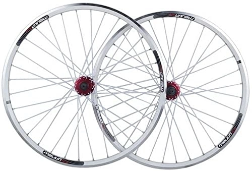 Mountain Bike Wheel : Wheelset 26in Bicycle Wheel Set, Double Walled Alloy Rim V / Disc Brake MTB Bike Wheels 32H QR 7-10 Speed Ball Bearing Cassette Hubs road Wheel (Color : White, Size : 26inch)