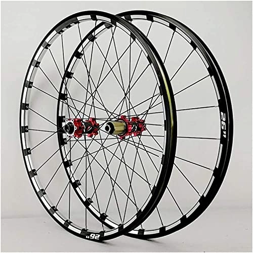 Mountain Bike Wheel : Wheelset 26In Bike Front Rear Wheel, MTB Double Wall Aluminum Disc Brake with Straight Pull Hub 24 Hole Rim 7 / 8 / 9 / 10 / 11 / 12 Speed Freewheel road Wheel (Color : Red hub, Size : 29inch)