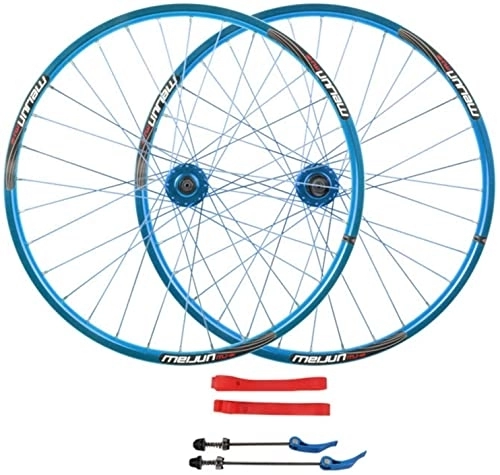 Mountain Bike Wheel : Wheelset 26in Cycling Wheels, Double Wall Rim Disc Brake Aluminum Alloy Mountain Bike Wheels Support 261.35-2.35 Tires 7 / 8 / 9 / 10 Speed road Wheel (Color : Blue, Size : 26inch)