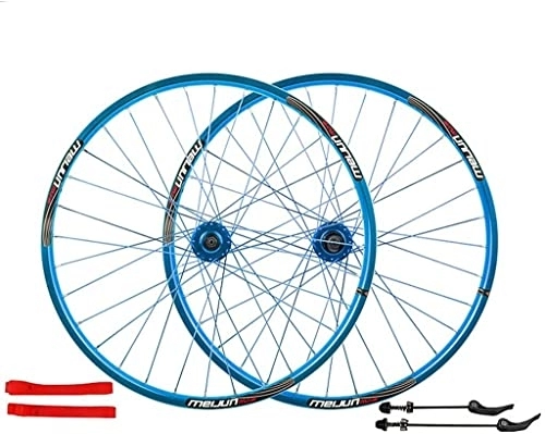 Mountain Bike Wheel : Wheelset 26in Hybrid / Mountain Bike Wheelset, 32 Holes Double Walled Aluminum MTB Rim Disc Brake Quick Release 7 8 9 10 Speed Cassette road Wheel (Color : Blue, Size : 26")