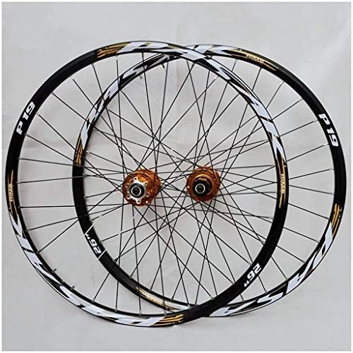 Mountain Bike Wheel : Wheelset 26Inch 27.5" 29er MTB Bike Wheelset, Aluminum Alloy Rim Disc Brake Mountain Cycling Wheels for 7 / 8 / 9 / 10 / 11 Speed road Wheel (Color : Gold, Size : 27.5INCH)