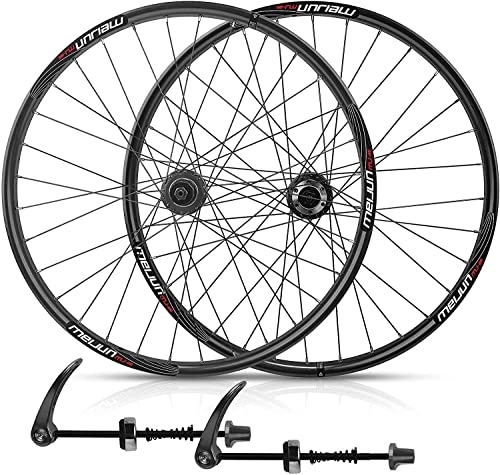 Mountain Bike Wheel : Wheelset 26Inch Bicycle Wheelset, Double Wall Alloy Rims Disc Brake 32H MTB Bike Front and Rear Wheel Cassette Fiywheel Hub 7 / 8 / 9 / 10 Speed road Wheel (Color : Black, Size : 26inch)