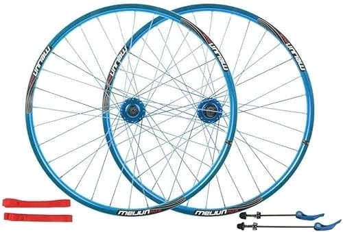 Mountain Bike Wheel : Wheelset 26Inch Bike Wheelset, 32 holes alloy Mountain Bike Disc Brake Wheel Set Quick Release Palin Bearing Cycling Wheels 7 / 8 / 9 / 10 Speed road Wheel (Color : Blue, Size : 26INCH)