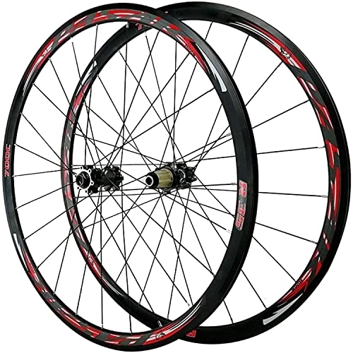 Mountain Bike Wheel : Wheelset 700c Cycling Wheelsets, Double Wall MTB Rim Off-Road Road Wheels Disc Brake V Brake C Brake Road Bike Wheel Set road Wheel (Color : Balck Red, Size : 700C)