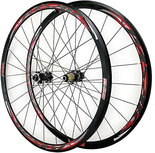 Mountain Bike Wheel : Wheelset 700C Disc Brake Road Bike Wheelset, 15mm Thru Axle Cyclocross Road Mountain Bike Front + Rear Wheel V / C Brake 7 / 8 / 9 / 10 / 11 / 12 Speed road Wheel (Color : Red, Size : 700c)