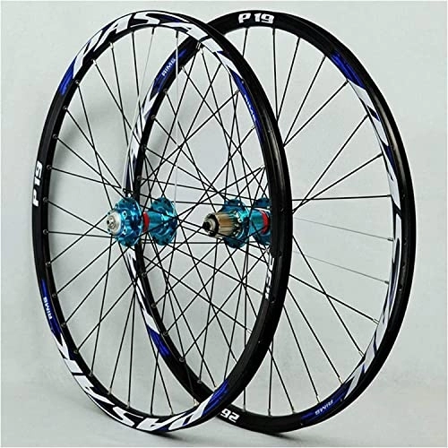 Mountain Bike Wheel : Wheelset Bicycle Wheel Set, 26 / 27.5 / 29" Aluminum Alloy MTB Front Rear Wheel Double Wall Cassette Quick Release Disc Brake 7 / 8 / 9 / 10 / 11 Speed road Wheel (Color : Blue, Size : 29inch)