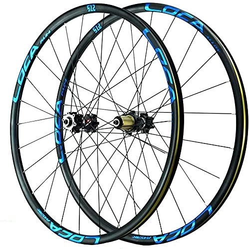 Mountain Bike Wheel : Wheelset Bicycle Wheelset 26 27.5 29In, MTB Double Wall Quick Release Sealed Bearings Hub 24H Disc Brake 8 9 10 11 12 Speed Cycling Wheels road Wheel (Color : Blue, Size : 29inch)