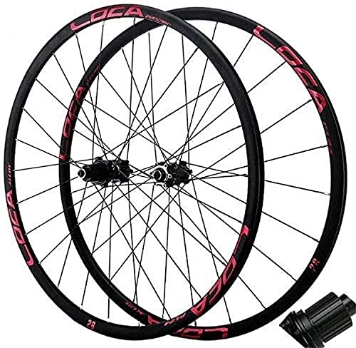 Mountain Bike Wheel : Wheelset Bike Wheel Tyres Spokes Rim 26 / 27.5 / 29in Double Walled MTB Rim Alloy Bicycle Wheels Cassette hub 24 Holes 7-12 Speed disc Brake road Wheel (Color : Red, Size : 26inch)