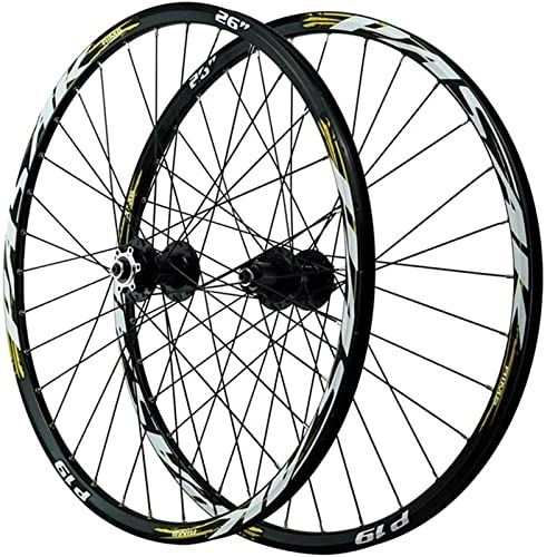 Mountain Bike Wheel : Wheelset Hybrid / Mountain Bike Wheelset 26 / 27.5 / 29", Quick Release 32H Disc Brake Double Walled Aluminum Wheels for 7 8 9 10 11 12 Speed road Wheel (Color : Gold, Size : 26")