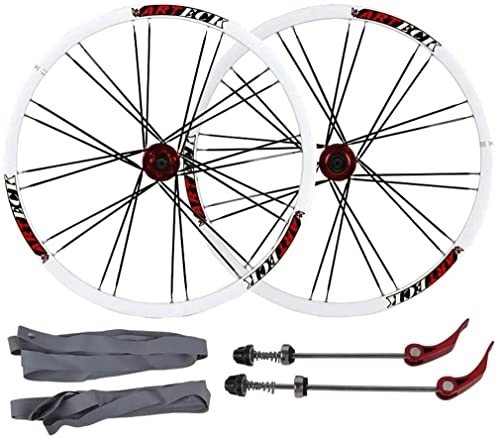 Mountain Bike Wheel : Wheelset Mountain Bicycle Wheelset, 26" Cycling Double Wall Rim MTB Bike 9mm Quick Release Sealed Bearing 24Hole Disc Brake 7 8 9 10 Speed road Wheel (Color : White red, Size : 26 inch)