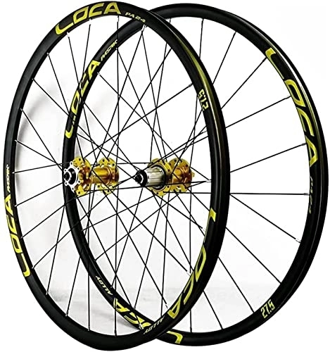Mountain Bike Wheel : Wheelset Mountain Bike Wheelset 26 / 27.5 / 29", Front and Rear Double-Walled Aluminum Rim Quick Release Disc Brake 24H 7 8 9 10 11 12 Speed road Wheel (Color : Gold-1, Size : 27.5")