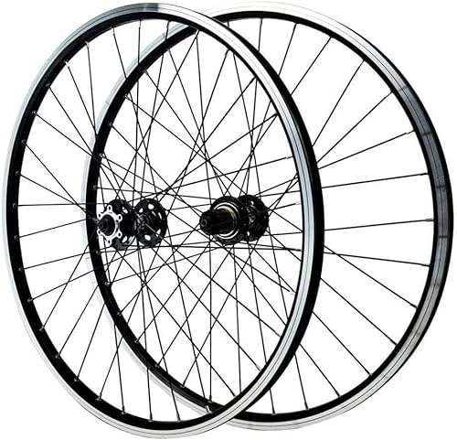 Mountain Bike Wheel : Wheelset Mountain Bike Wheelset 26 27.5 29In, Quick Release Double Wall Aluminum Alloy Disc / V Brake Wheels 7 8 9 10 11 12 Speed Flywheel road Wheel (Color : Black, Size : 26inch)