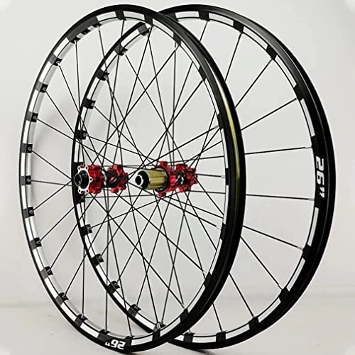 Mountain Bike Wheel : Wheelset Mountain Bike Wheelset 26 / 27.5", Bicycle Rim Disc Brake Wheels Thru Axle 24 Holes for 7 / 8 / 9 / 10 / 11 / 12 Speed Cassette Front Rear Wheel road Wheel (Color : Red Hub, Size : 26inch)