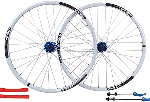 Mountain Bike Wheel : Wheelset Mountain Bike Wheelset 26", 32H Double Wall Alloy Rims Disc Brake Cassette Fiywheel Hub QR 7 / 8 / 9 / 10 Speed Bike Front and Rear Wheels road Wheel (Color : White, Size : 26inch)