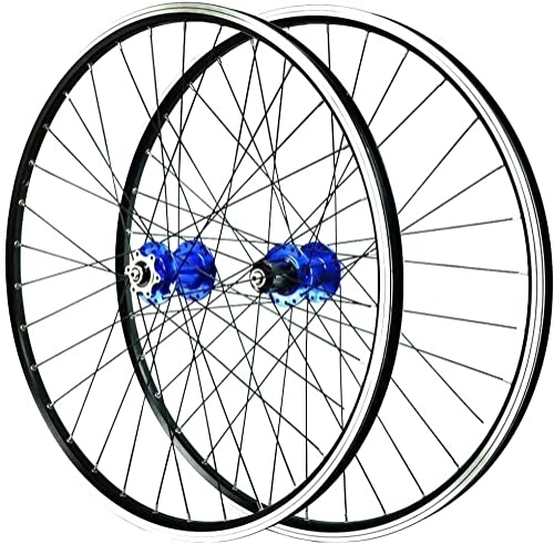 Mountain Bike Wheel : Wheelset Mountain Bike Wheelset 26 Inch, Disc / V Brake QR Sealed Bearing Hubs 7 / 8 / 9 / 10 / 11 Speed Cassette 32H MTB Double Wall Alloy Rims road Wheel (Color : Blue, Size : 26inch)