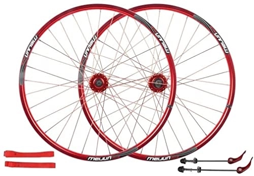 Mountain Bike Wheel : Wheelset Mountain Bike Wheelset 26inch, Double Wall Rim 32 Holes Quick Release Disc Brake Bearing Compatible 7 / 8 / 9 / 10 Speed road Wheel (Color : Red, Size : 26INCH)