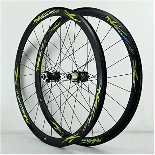 Mountain Bike Wheel : Wheelset MTB Bicycle Wheelset, Double-Walled V-Brake Road Bike 700C 40MM Wheel Driving Steering Brake 24 Hole 7 / 8 / 9 / 10 / 11 Speed road Wheel (Color : Green, Size : 700C)