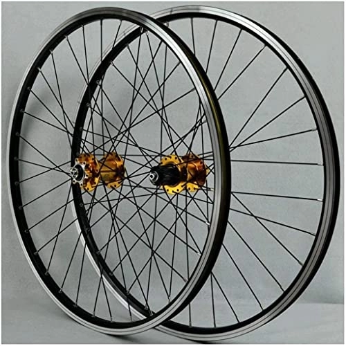 Mountain Bike Wheel : Wheelset MTB Bike Wheel 26 / 27.5", 29er Bicycle Wheelset Double Wall Alloy Rim Cassette Hub Sealed Bearing Disc / V Brake QR 7-12 Speed road Wheel (Color : Gold, Size : 29inch)