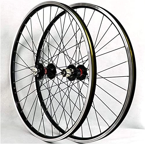 Mountain Bike Wheel : Wheelset MTB Bike Wheelset 26 / 27.5 / 29In, Disc / V Brake Bicycle Wheel Double Wall Alloy Rim Sealed Bearing QR 7 / 8 / 9 / 10 / 11 Speed Cassette road Wheel (Color : Black Hub, Size : 26inch)