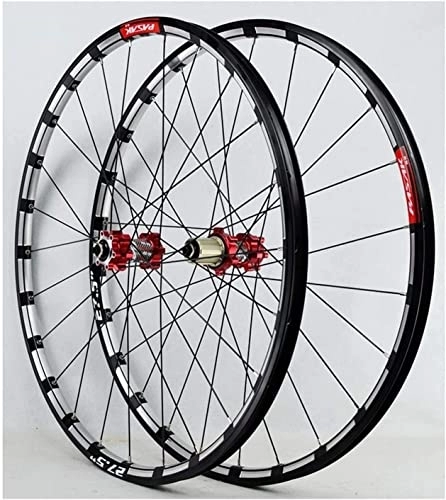Mountain Bike Wheel : Wheelset MTB Front And Rear Wheel, Quick Release 24H Cassette Wheelset Aluminum Double Wall Disc Brake 7 / 8 / 9 / 10 / 11 / 12 Speed Freewheel road Wheel (Color : Red, Size : 26inch)