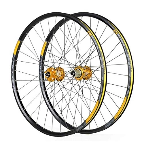 Mountain Bike Wheel : XCJJ Double Wall Bike Wheelset for 26 27.5 29 inch MTB Rim Disc Brake Quick Release Mountain Bike Wheels 24H 8 9 10 11 Speed, Gold, 27.5inch