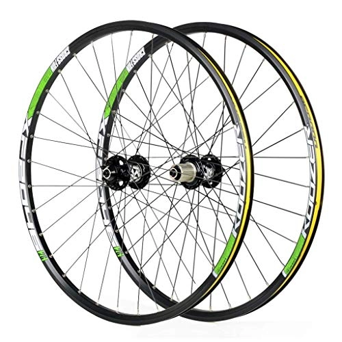 Mountain Bike Wheel : XCJJ Double Wall Bike Wheelset for 26 27.5 29 inch MTB Rim Disc Brake Quick Release Mountain Bike Wheels 24H 8 9 10 11 Speed, Green, 27.5inch