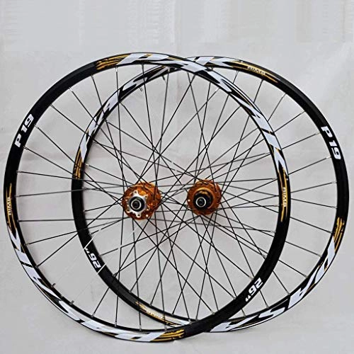 Mountain Bike Wheel : XCZZYC MTB Bike Wheelset 26 / 27.5 / 29 Inch Quick Release Bicycle Front & Rear Wheel Disc Brake Cycling Wheels Double Wall Rims 32 Hole 7-11 Speed Cassette (Color : Gold, Size : 26inch)