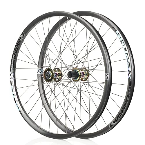 Mountain Bike Wheel : XF2046 Classic MTB Mountain Bike Front & Rear Tubeless Wheelset for Shimano 8-11S - 26 / 27.5 / 29" Black Rainbow (26")