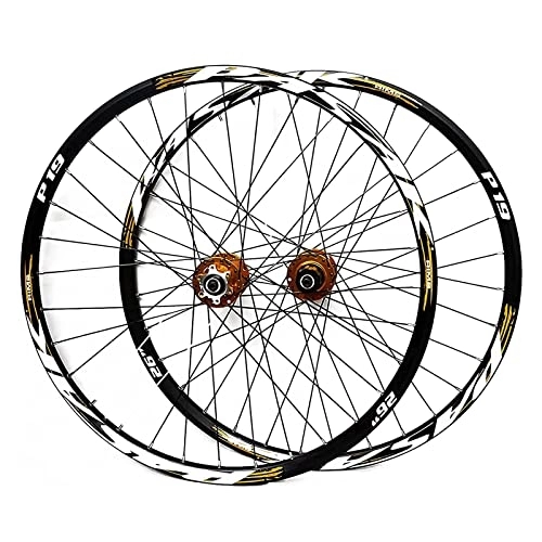 Mountain Bike Wheel : Xgxyklo 26 / 27.5 / 29" Mountain Bike Wheelset, Double-Walled Alloy Wheel Rims 32H Sealed Bearing Hub Disc Brake, Quick Release 7-11Speed, Gold, 27.5