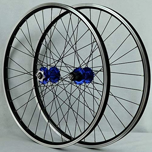 Mountain Bike Wheel : Xiami 26" Mountain Bike Wheel Set Quick Release Aluminum Alloy Rim 7-11 Speed 32 Holes Front 2 Rear 4 Bearing Disc Brake Hub Drum Cassette Flywheel (A Pair Of Wheels) (Color : Blue, Size : 26")