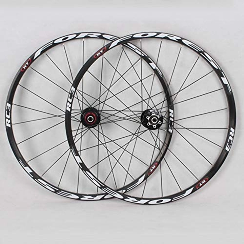 Mountain Bike Wheel : Xiami Mountain Bike Wheel Set 120 Sounds Ultralight 5 Bearing 26" / 27.5" Bicycle Disc Brake Quick Release Black Hub+Black Rim+Black Spokes+White Pattern(Front Wheel+Rear Wheel) (Size : 27.5")