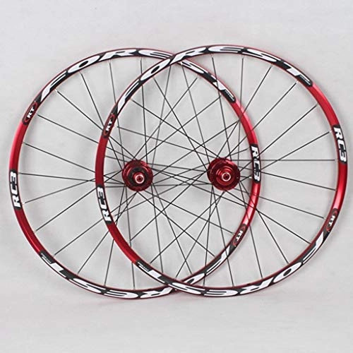 Mountain Bike Wheel : Xiami Mountain Bike Wheel Set 120 Sounds Ultralight 5 Bearing 26" / 27.5" Bicycle Disc Brake Quick Release Red Hub+Red Rim+Black Spokes+White Pattern(Front Wheel+Rear Wheel) (Size : 27.5")