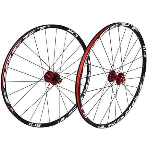 Mountain Bike Wheel : Xiami Mountain Bike Wheel Set 120 Sounds Ultralight 5 Bearing 26" / 27.5" Bicycle Wheelsets Disc Brake Quick Release Red Hub+Black Rim+Black Spokes+White Pattern(Front Wheel+Rear Wheel) (Size : 27.5")