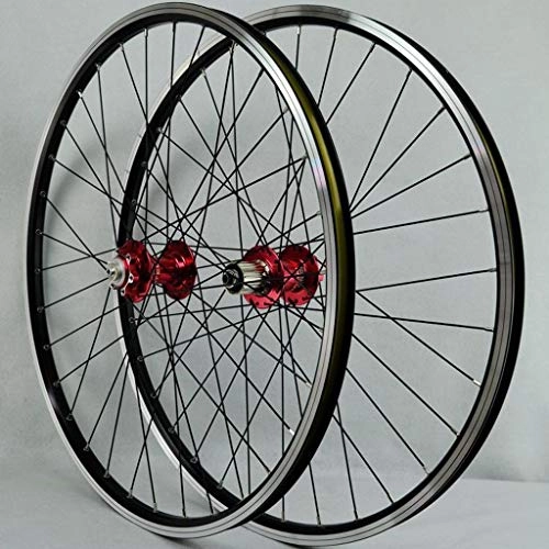 Mountain Bike Wheel : Xiami Mountain Bike Wheel Set 26" Aluminum Alloy Disc V Brake Rim 7-11 Speed 32 Holes Novatec Front 2 Rear 4 Bearing Hub Quick Release (A Pair Of Wheels) (Color : Red, Size : 26")