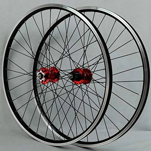 Mountain Bike Wheel : Xiami Mountain Bike Wheel Set 26" Aluminum Alloy Rim 7-11 Speed 32 Holes Front 2 Rear 4 Bearing Disc Brake Hub Quick Release (A Pair Of Wheels) (Color : Red, Size : 26")