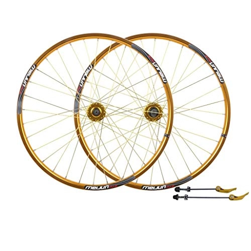 Mountain Bike Wheel : Xiami Mountain Bike Wheelset Front And Rear Wheel Set 26" Disc Brake Quick Release Bicycle Wheel Aluminum Alloy Wheel Suitable For 26 * 1.35-2.125 Inch Tires (Color : Gold)
