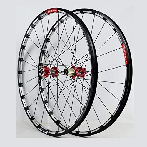 Mountain Bike Wheel : Xiami Quick Release Mountain Bike Wheel Set Straight-pull 24-hole 4 Bearing Disc Brake 26" / 27.5" 3-sides CNC Aluminum Rim Red Carbon Hub Drum(A Pair Wheels) (Size : 27.5")