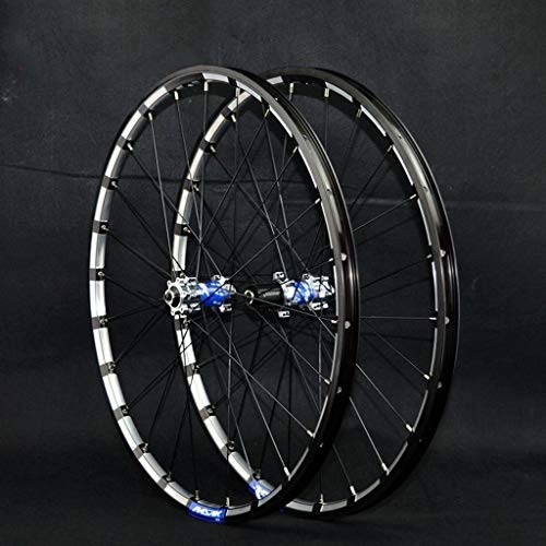 Mountain Bike Wheel : Xiami Quick Release Mountain Bike Wheel Set Straight-pull 24-hole 4 Bearing Disc Brake 26" / 27.5" 3-sides CNC Aluminum Rim Titanium +Blue Hub Drum(A Pair Wheels) (Size : 26")