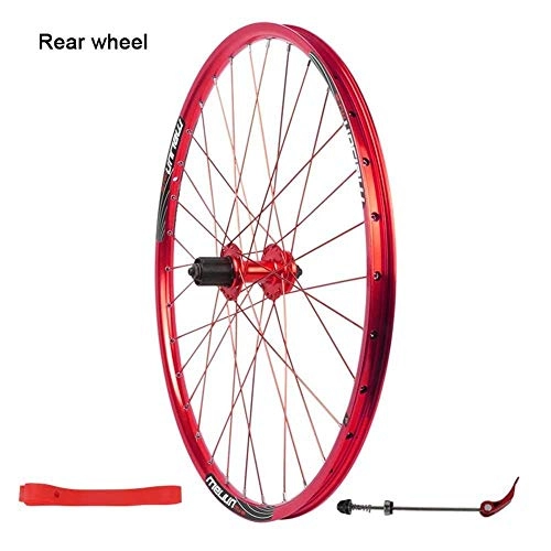 Mountain Bike Wheel : XIAOL Mountain Bike Wheel Black Bicycle Front Wheel, Bike Rear Wheel 26" Quick Release Compatible 7 8 9 10 Speed Freewheel, Redrearwheel