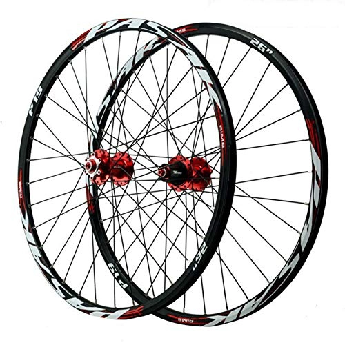 Mountain Bike Wheel : XWSM 26 / 27.5 / 29 Inch Cycling Wheelsets, Bike Wheelset Double Wall MTB Rim Aluminum Alloy 32 Holes Disc Brake 8-12 Speed Quick Release Bicycle Wheels (Color : Red, Size : 27.5in)