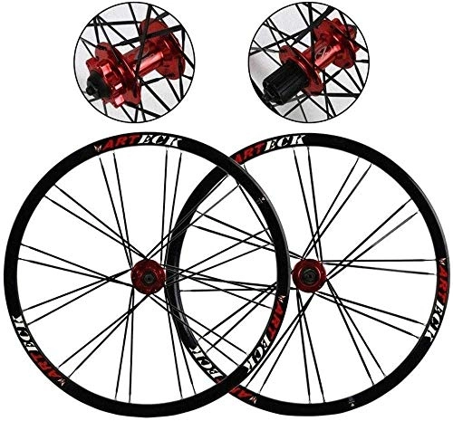 Mountain Bike Wheel : YSHUAI mountain bike wheelset 26"MTB bike Double Wall Rim Quick Release disc brake sealed bearings 7 8 9 10 S 24H F1077g R1265g, Red, A