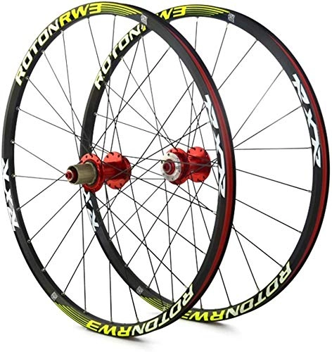 Mountain Bike Wheel : YSHUAI Wheelset 26 27.5 29er Mountain Bike Wheels Front And Rear Bicycle Double Wall Alloy Rim 7 Palin Bearing Disc Brake QR 1790g 7-11 Speed Card Type Hubs 24H, Red, 27.5in