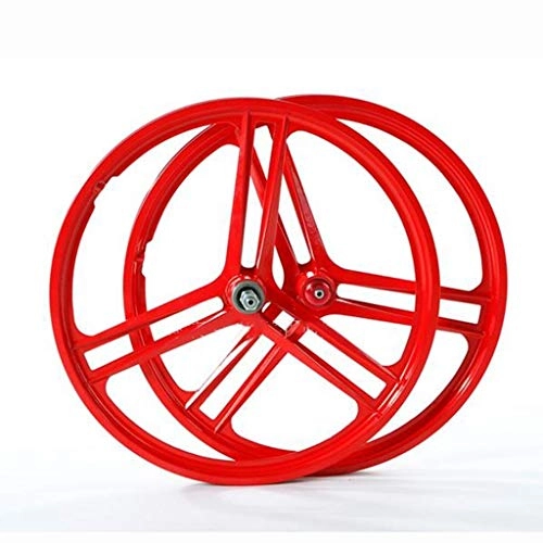 Mountain Bike Wheel : Yuanfang 20" Mountain Bike Folding Bike Magnesium Titanium Alloy Wheel Set 3-Blade Integrated Wheel Bike Modification (Front Wheel + Rear Wheel) Disc Brake (Color : Red)