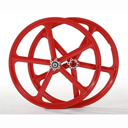 Mountain Bike Wheel : Yuanfang Magnesium Titanium Alloy Wheel Sets 20" Disc Brake 5-Blade Integrated Wheel For Folding Mountain Bike Modification Quick Release Cassette Spinning Flywheel Red (Front & Rear Pair Wheels)