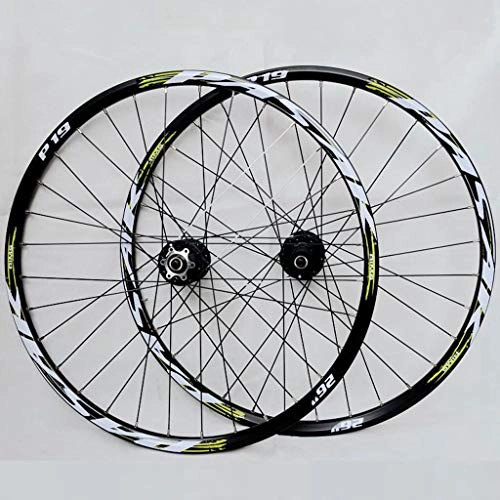 Mountain Bike Wheel : Yuanfang Mountain Bike Wheel Set 32 ​​holes 26" / 27.5" / 29" Bicycle Wheel Set Bearing Disc Brake Quick Release Cassette Flywheel Black Hub Drum+Green Sign(Front Wheel + Rear Wheel)