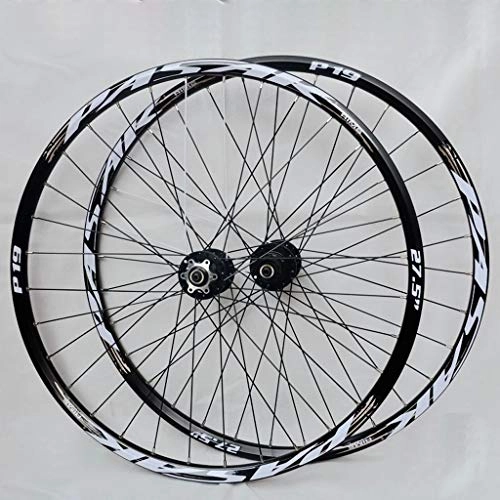 Mountain Bike Wheel : Yuanfang Mountain Bike Wheel Set 32 Steel ​​holes 26" / 27.5" / 29" Bicycle Wheel Set Bearing Disc Brake Quick Release Cassette Flywheel Black Hub Drum+White Sign(Front Wheel + Rear Wheel)
