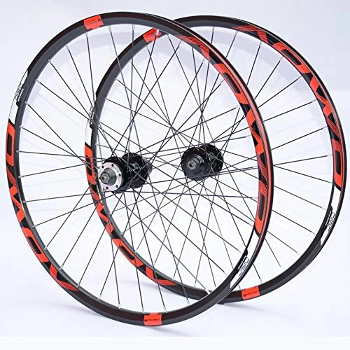 Mountain Bike Wheel : Yuanfang NUE Mountain Bike Wheel Set 26 / 27.5 / 29inch Aluminum Alloy Rim Cassette Hub Disc Brake Quick Release Support 8-10 Speed Red Trademark(A pair of wheels) CN (Size : 27.5")