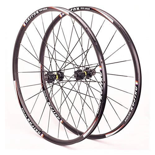 Mountain Bike Wheel : Yuanfang NUE Mountain Bike Wheels 26 / 27.5 / 29 Inch Disc Brake Aluminum Alloy Rim Flat Spokes Black Hub For Cassette Freewheel Quick Release(Front+Rear Wheel) CN (Size : 26")