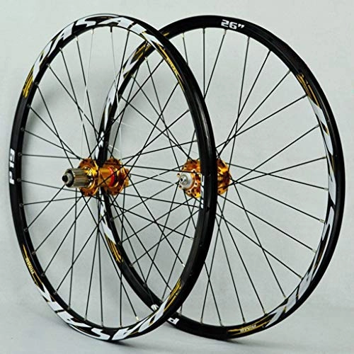 Mountain Bike Wheel : Yuanfang NUE Mountain Bike Wheelset 26 / 27.5 / 29 Inch Disc Brake Aluminum Alloy Rim Quick Release Cassette Freewheel NOVATEC Gold Hub+Gold Lable(Front+Rear Wheel) CN (Size : 27.5")